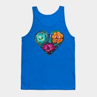 Mexican embroidery heart tehuana flowers colorful mexican market Tank Top